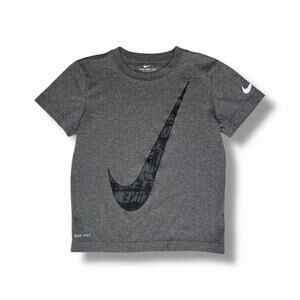 🐞3/$22 Nike Boys Shirt Size 7 Gray Black Dri-FIT Athletic Tee Large Swoosh Logo
